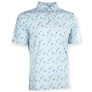 Straight Down Let It Ride Golf Polo | Poker Dice Print | Light Blue | EUC